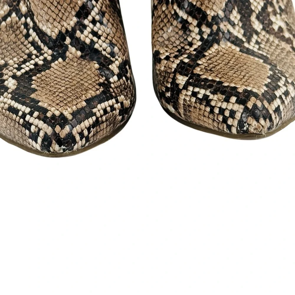 Womens Snakeskin Print Pointed‎ Toe Block Heel Ankle Boots Brown 9